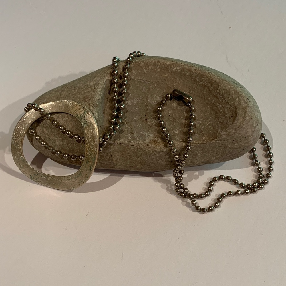 Silver Necklace with Brushed Oval Pendant